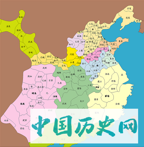 汉朝十三州一部区域划分示意图